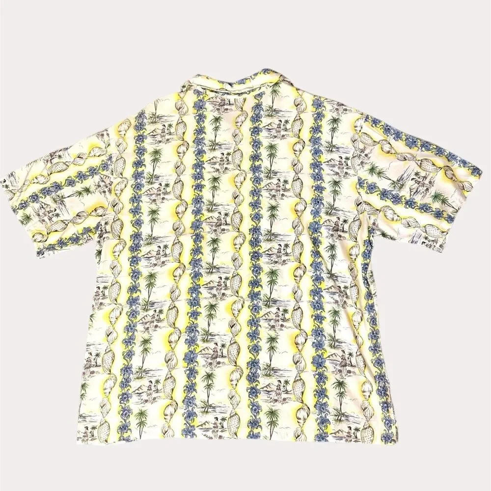 Iolani Vintage Mens Hawaiian Button Down Shirt Hula Seashell L